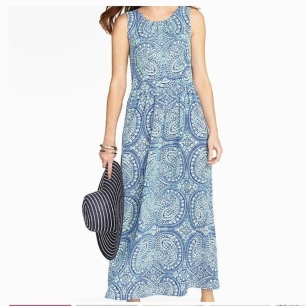 Talbots Maxi Dress‎ Womens 16 Polyester Blue Paisley Sleeveless Lightweight